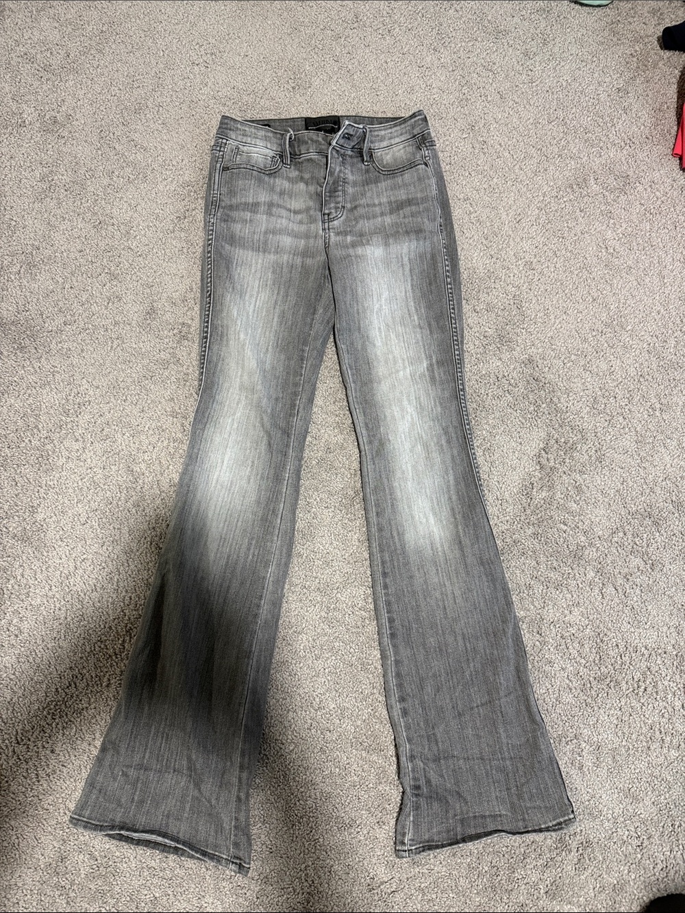 White House Black Market Gray Flare Jeans with Faded Detail